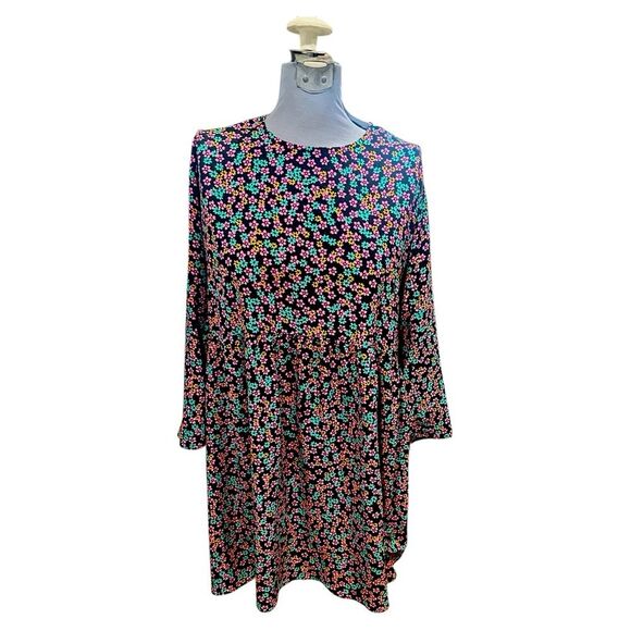 ASOS Black Floral Babydoll Mini Dress Size 8 Flowy Spring Summer Vacation - Picture 1 of 6